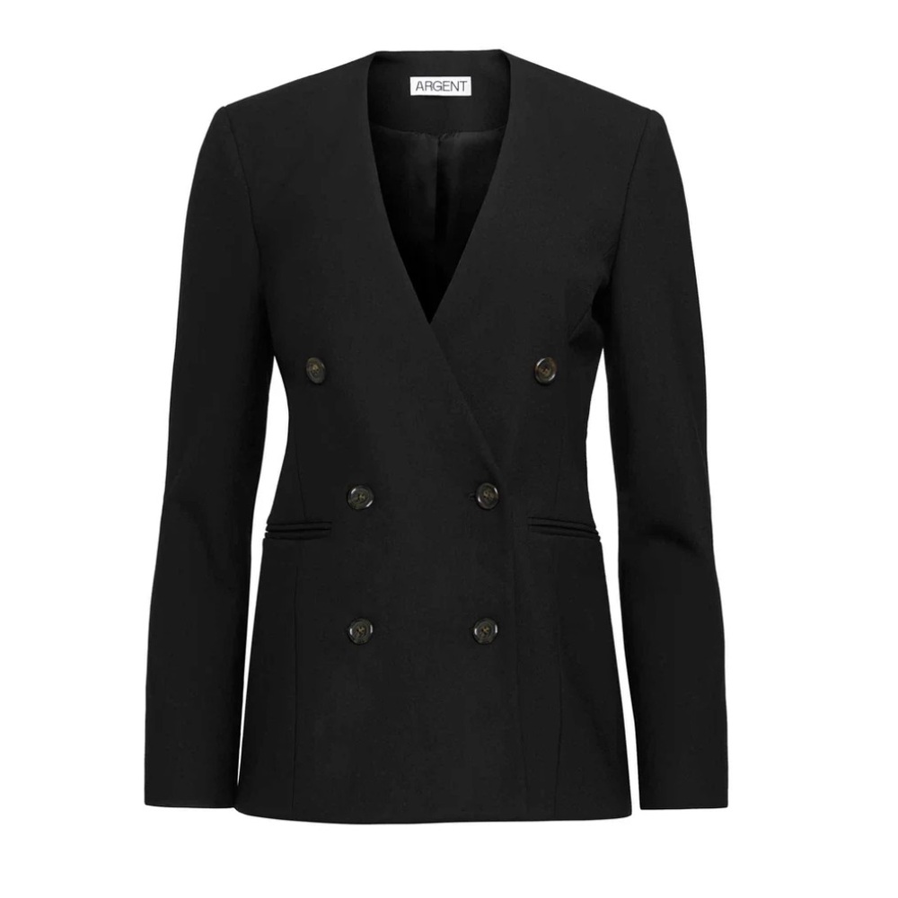 Argent V Neck Blazer in Heavy Wool Twill Black Size 2